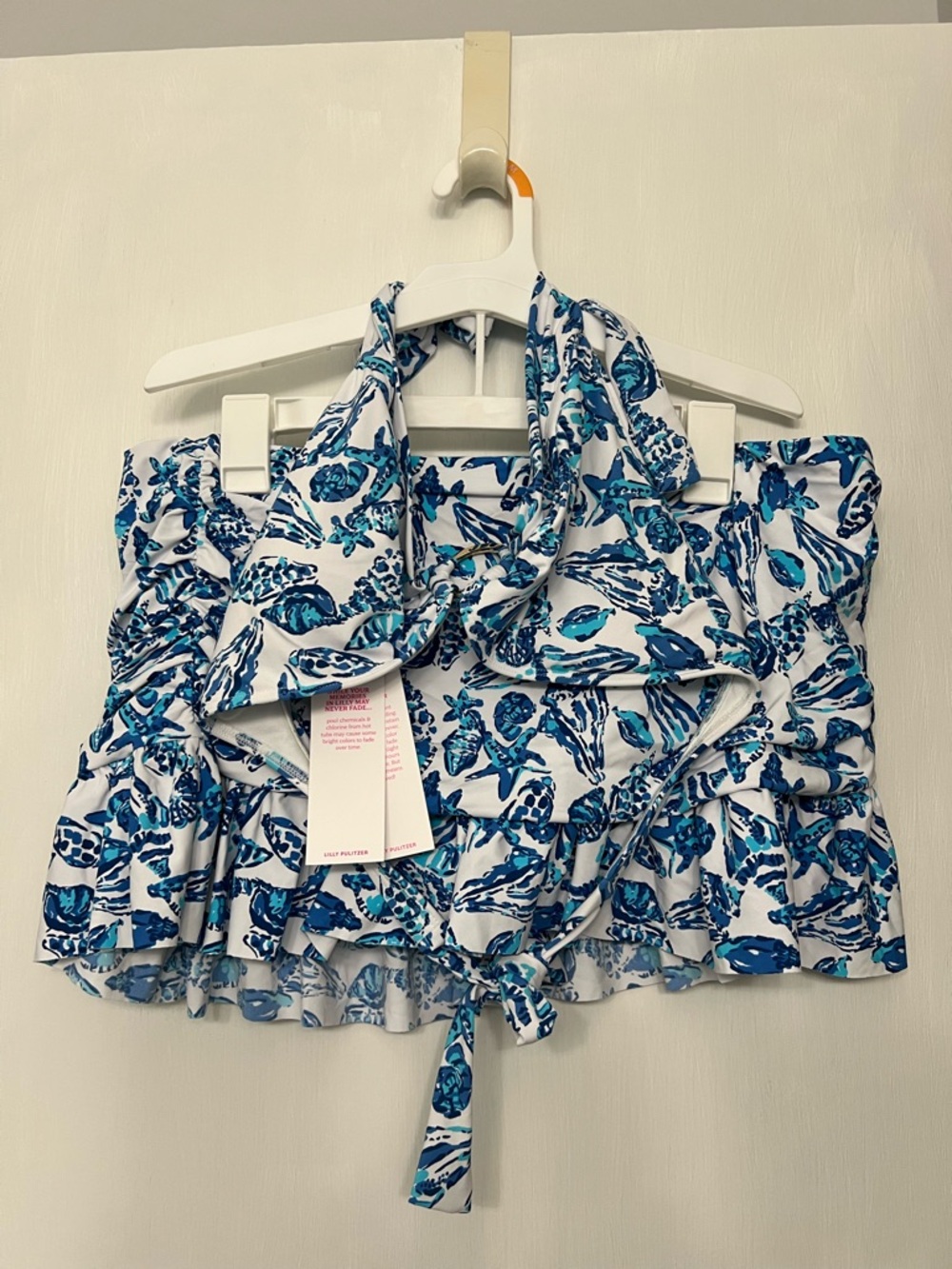 Lilly Pulitzer Isbeth White & Blue Bikini Top and Swim Skirt Sea Shell Print Set